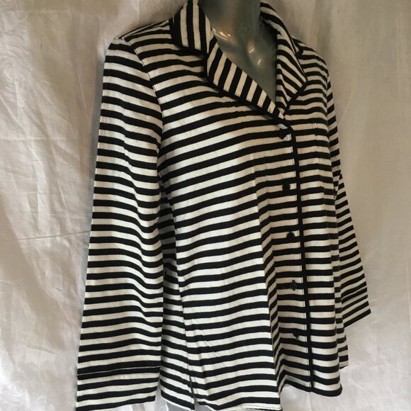 *HOST PICK* Kate Spade Pajama Top Classic Brushed Cotton Black White Stripe XS - Picture 8 of 13